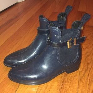 Blue rain boots